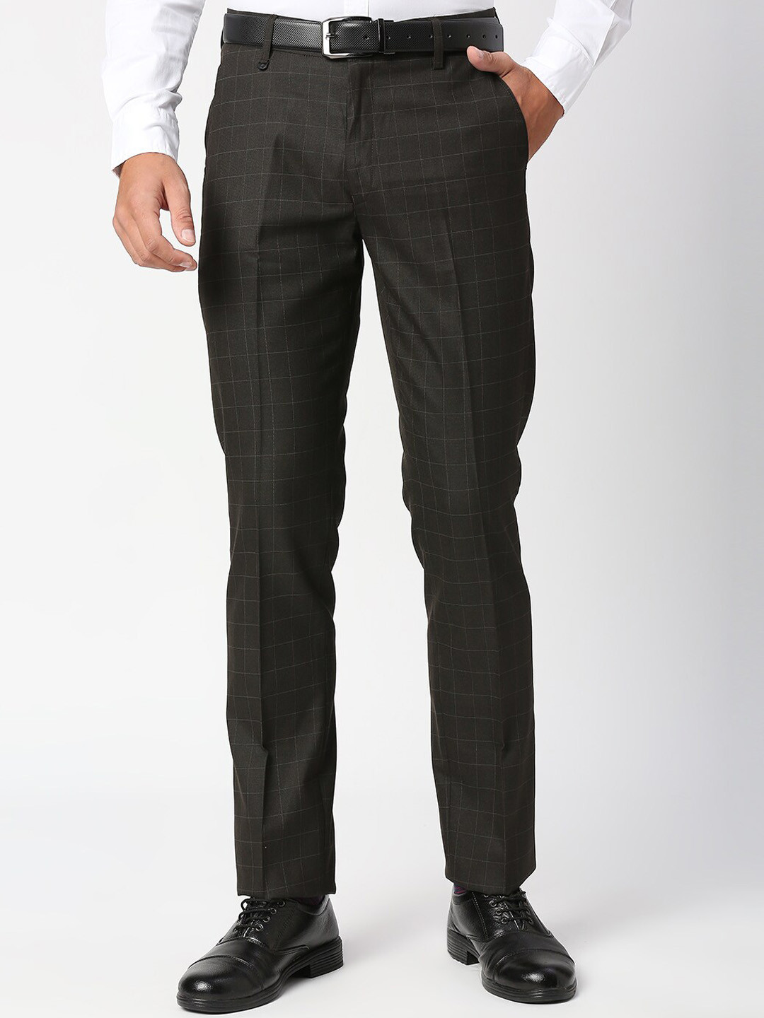 Buy Solemio Men Brown Checked Classic Easy Wash Trousers - Trousers for ...