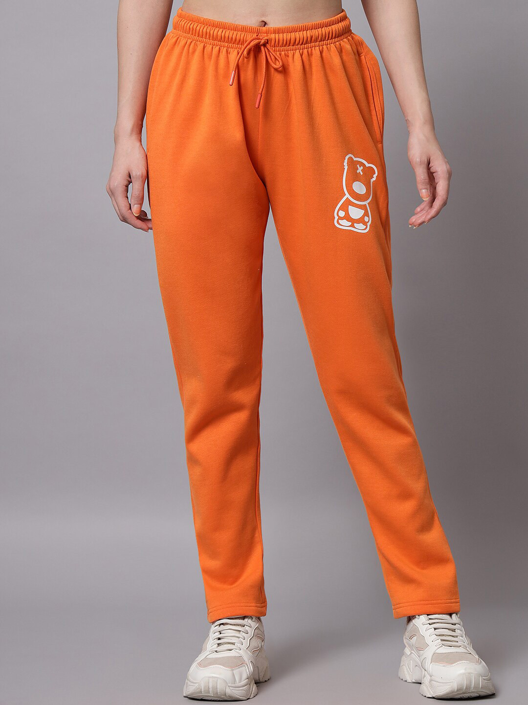 Buy GRIFFEL Women Orange Solid Cotton Track Pants Track Pants for