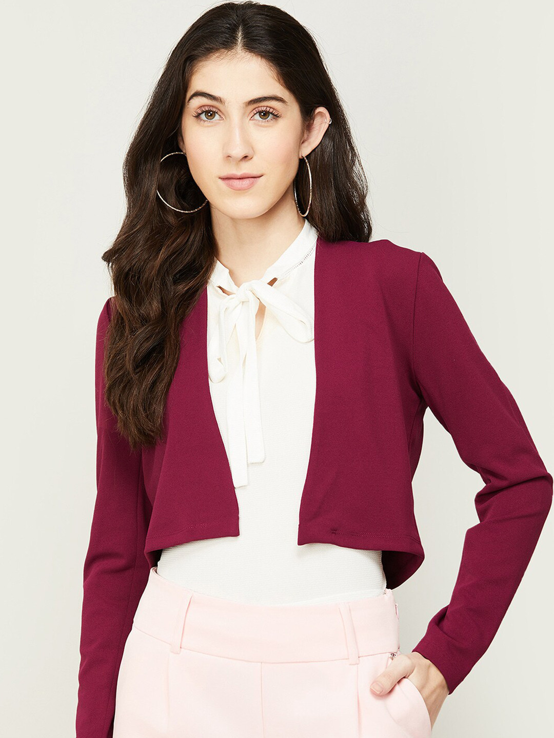 Buy CODE By Lifestyle Women Purple Crop Open Front Shrug Shrug for