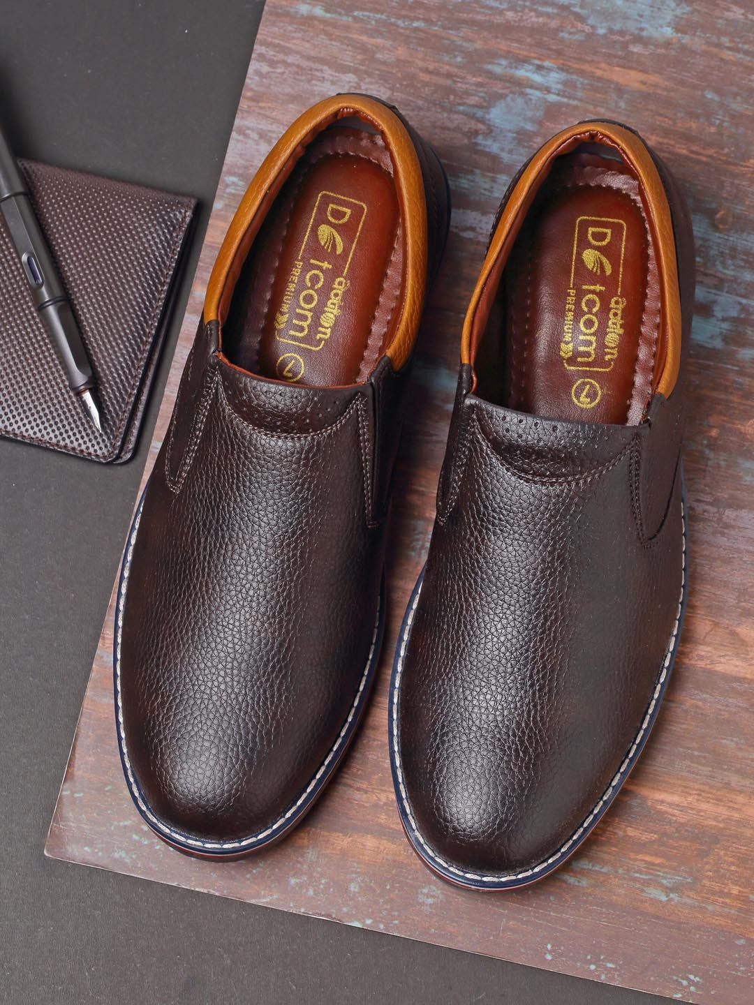 mens brown casual slip on shoes