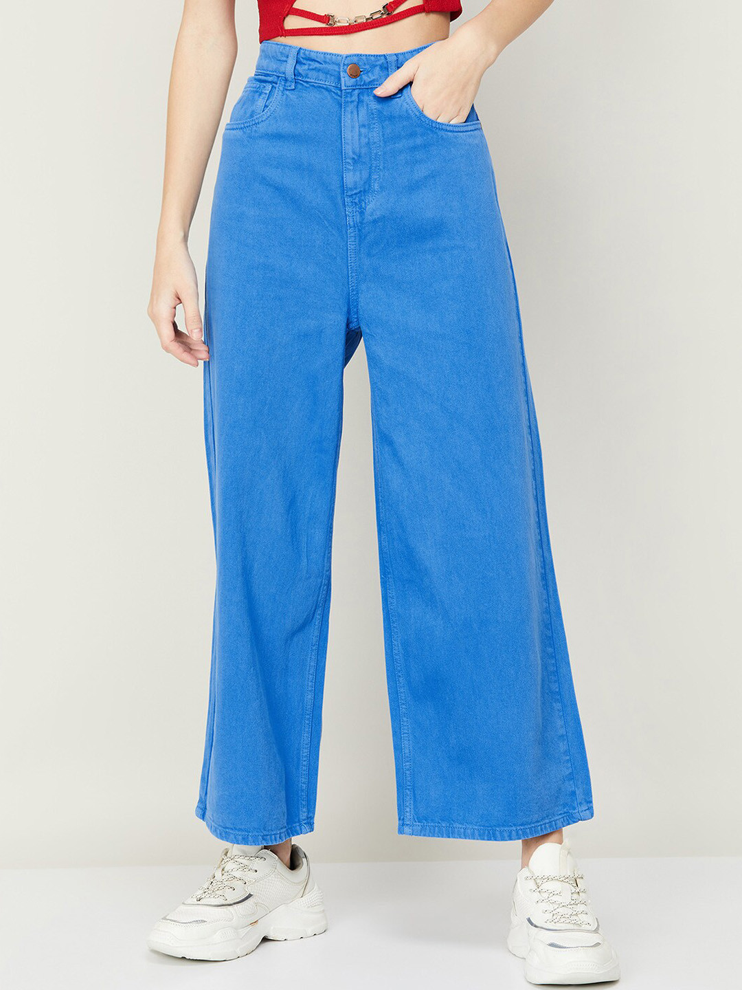 Buy Ginger By Lifestyle Women Blue Flared High Rise Cotton Jeans