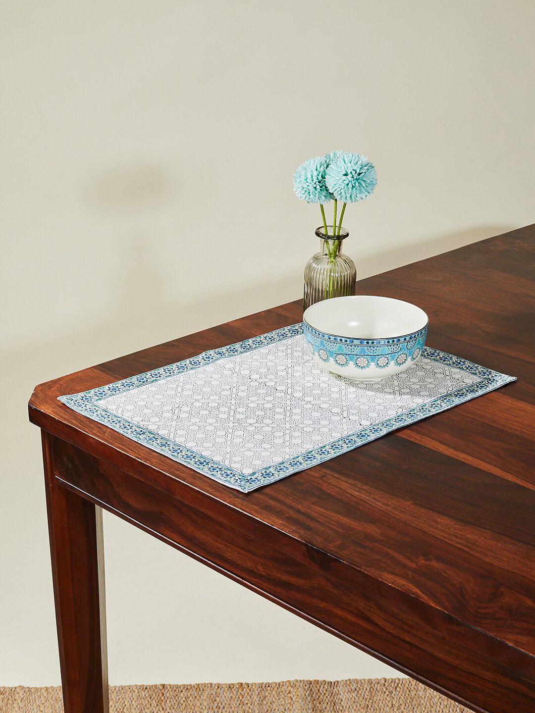 Buy Fabindia Set Of 6 Green & Blue Printed Cotton Rectangle Table