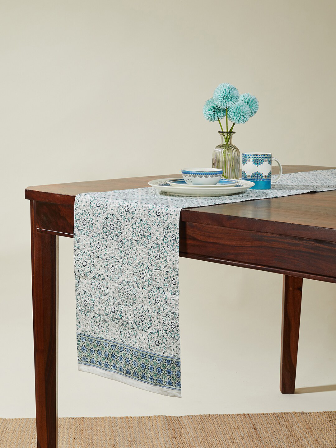 Buy Fabindia Blue & Green Printed Pure Cotton Table Runners Runners