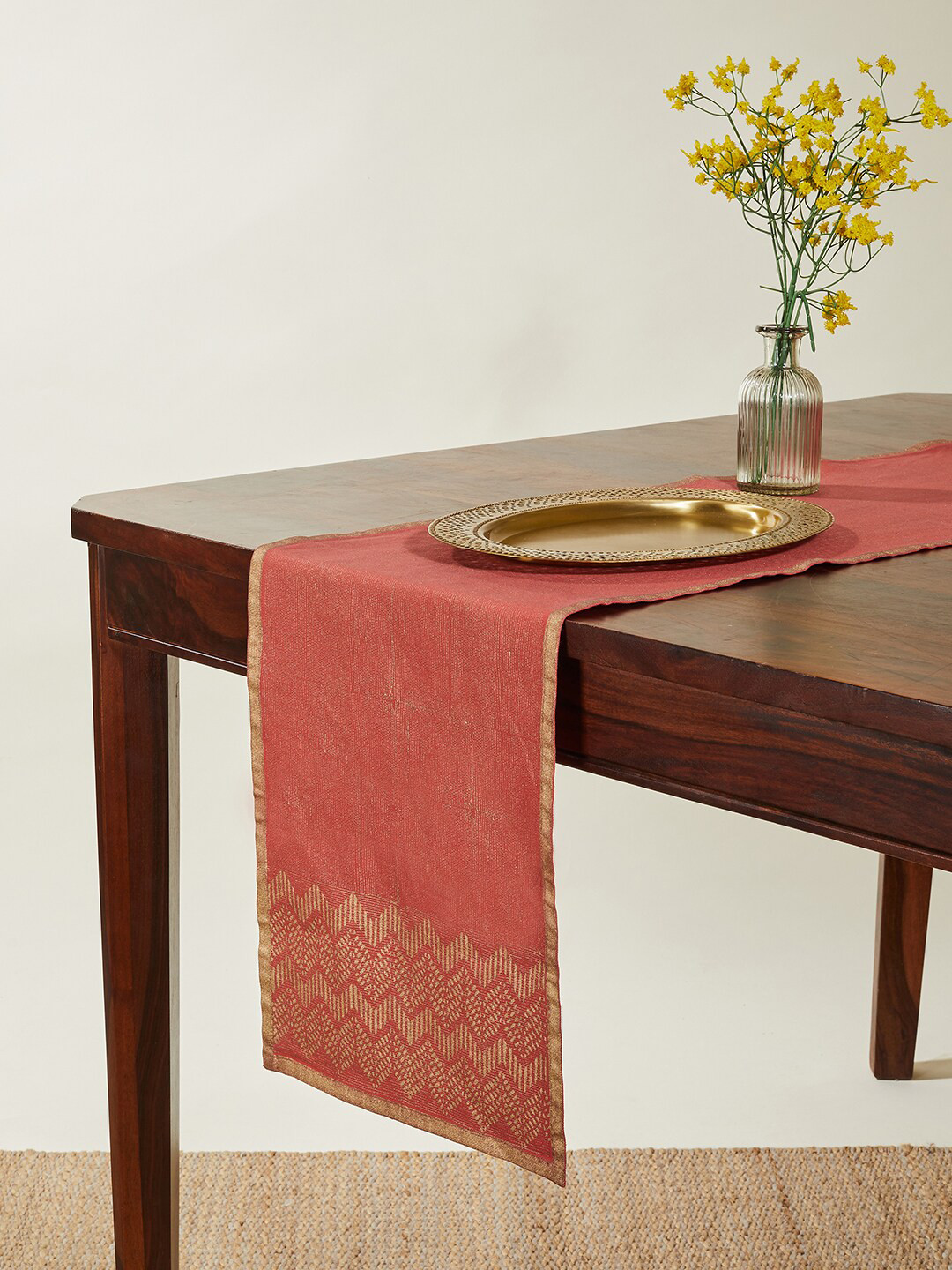 Buy Fabindia Coral Coloured Printed Dhaatu Cotton Table Runner