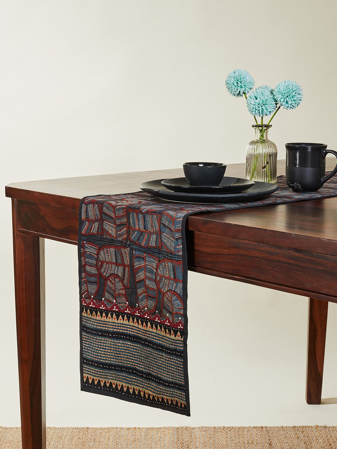 Buy Fabindia Red, Black And Brown Printed Pure Cotton Table Runners