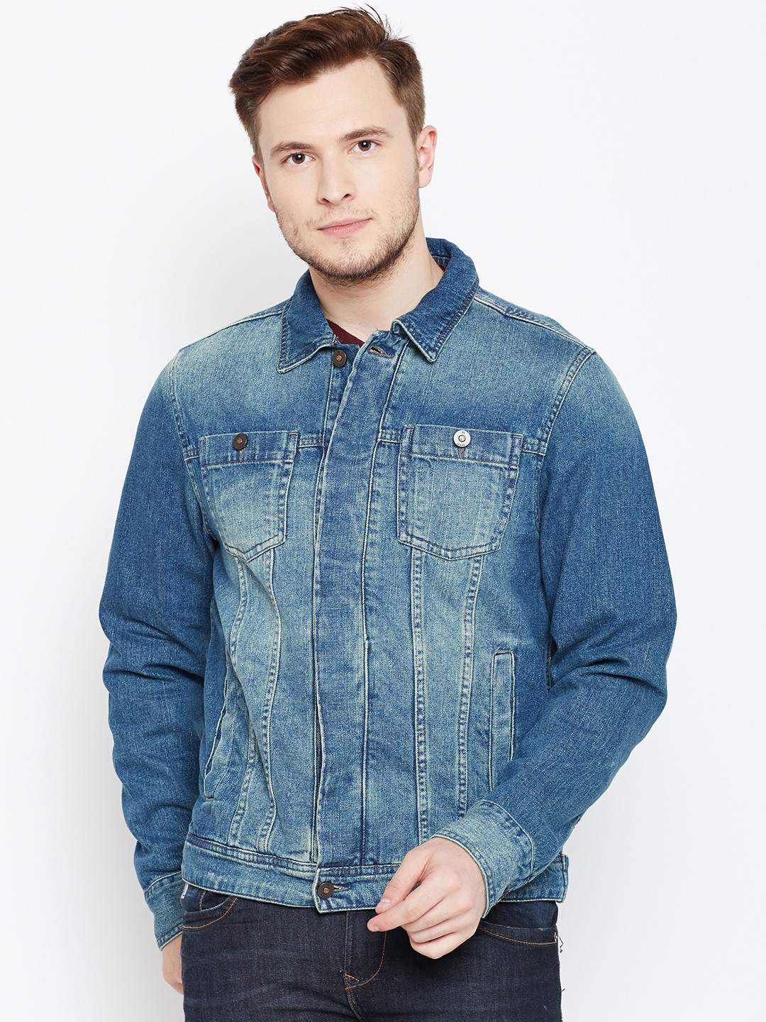 Buy Peter England Casuals Men Blue Solid Denim Jacket Jackets for Men