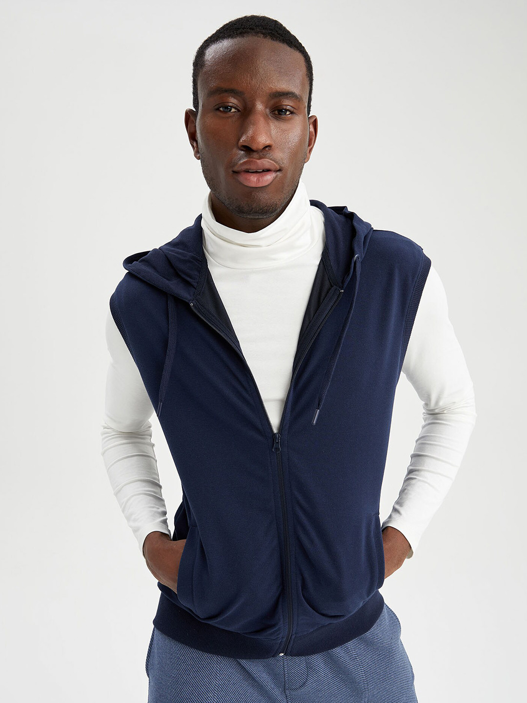 Buy DeFacto Men Navy Blue Hooded Cardigan Sweaters for Men 20820060