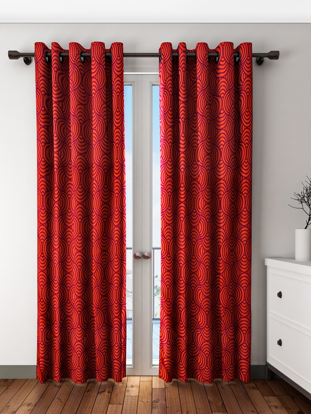 Buy S9home By Seasons Red Set Of 2 Printed Room Darkening Long Door