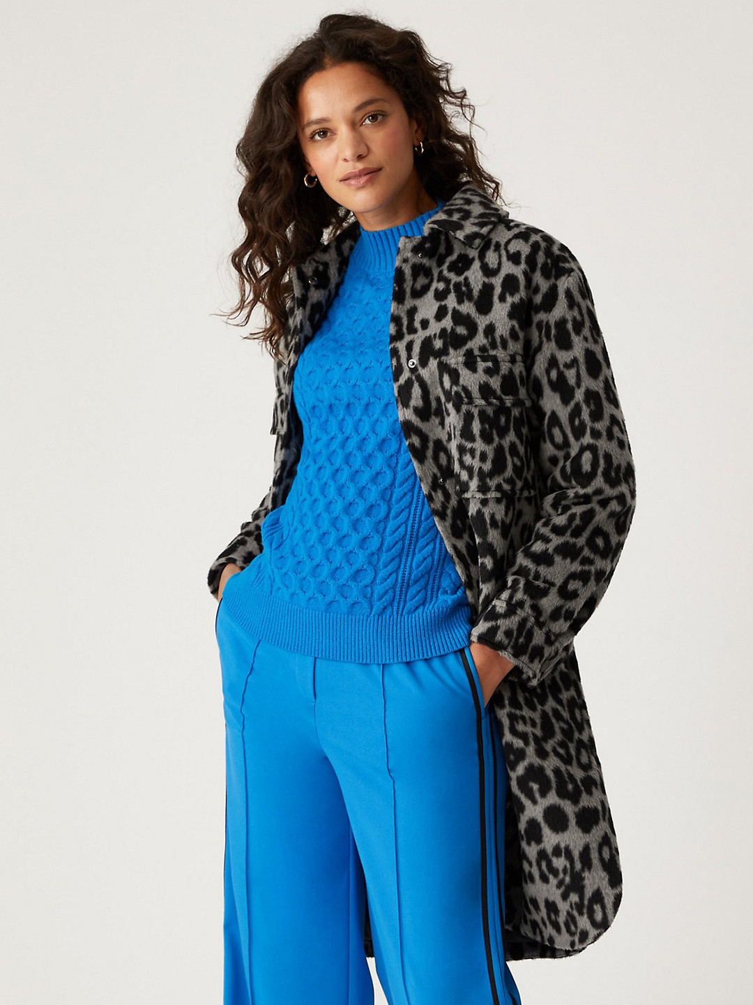 Buy Marks & Spencer Women Grey & Black Leopard Printed Winter Coats