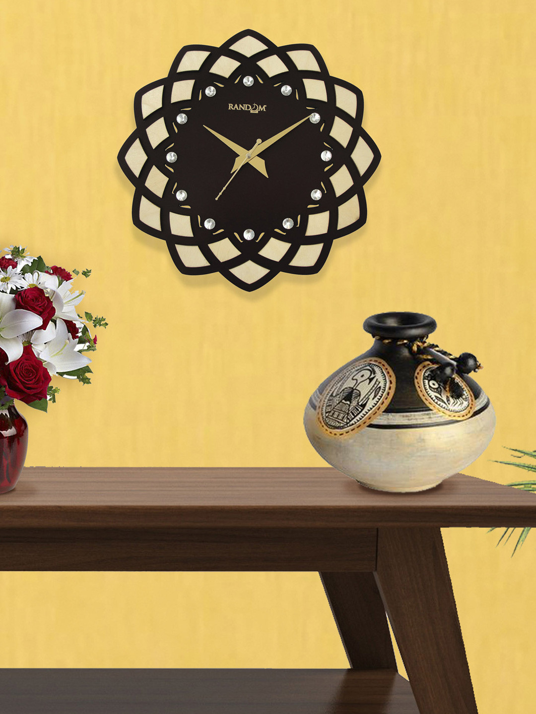 Buy RANDOM Brown Dial 29.2 Cm Asymmetric Wooden Wall Clock Clocks for