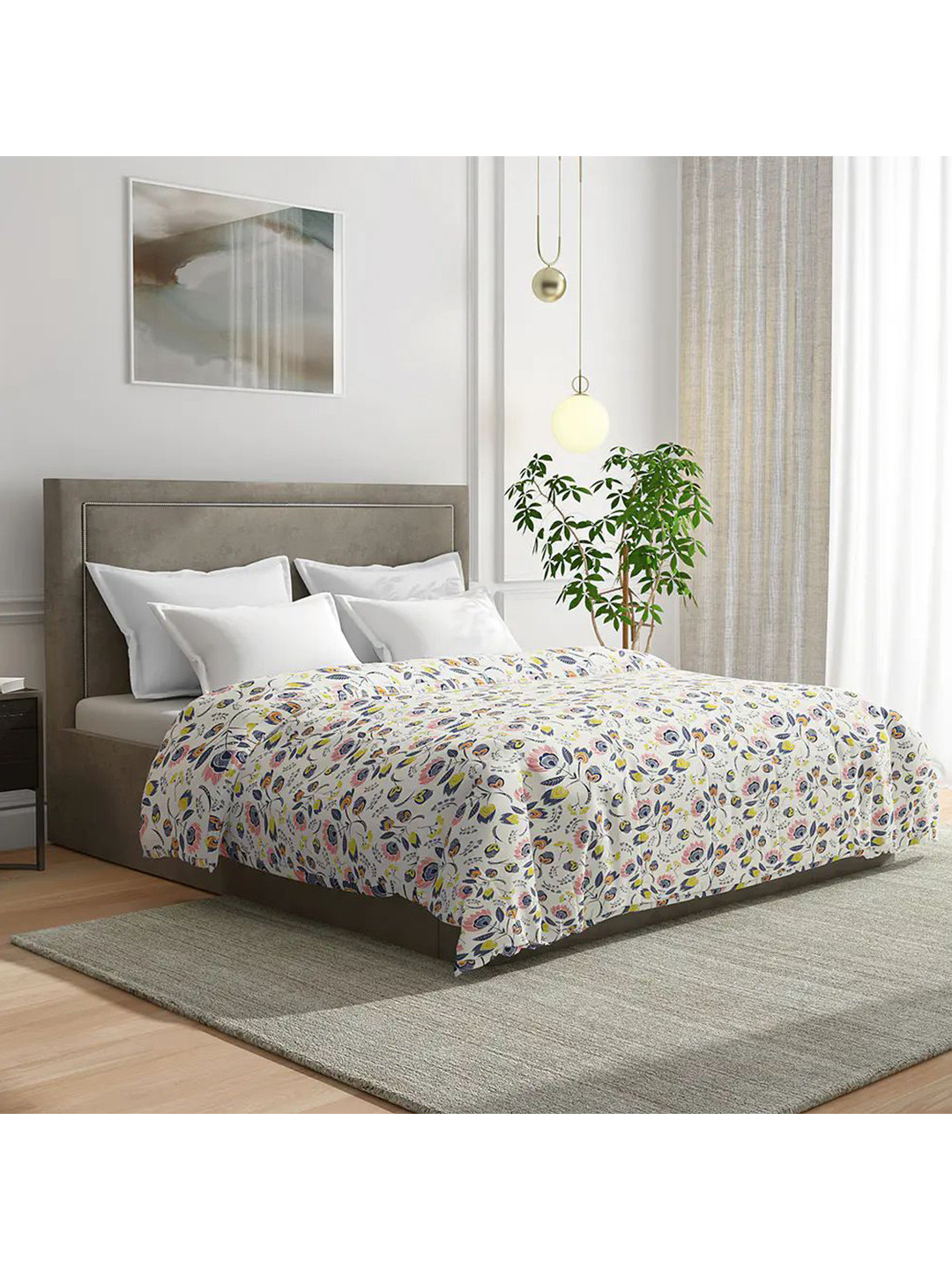 Buy Wakefit White & Blue Floral Mild Winter 210 GSM Cotton Single Bed Comforter Blankets