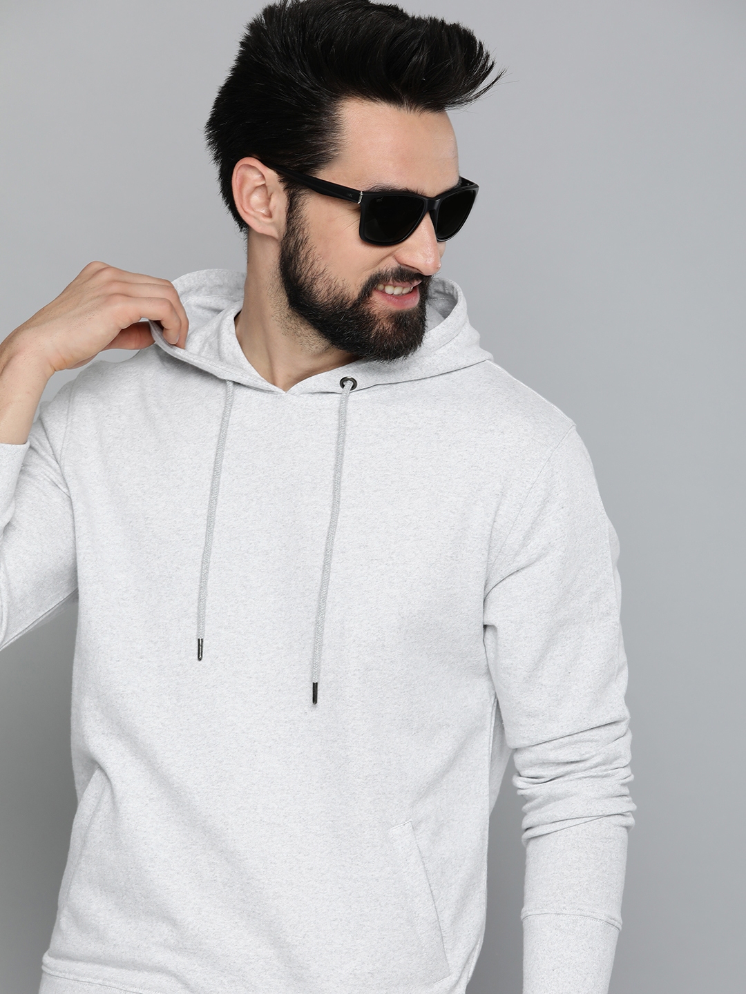 Buy HERE&NOW Men White Solid Knitted Hooded Sweatshirt - Sweatshirts ...