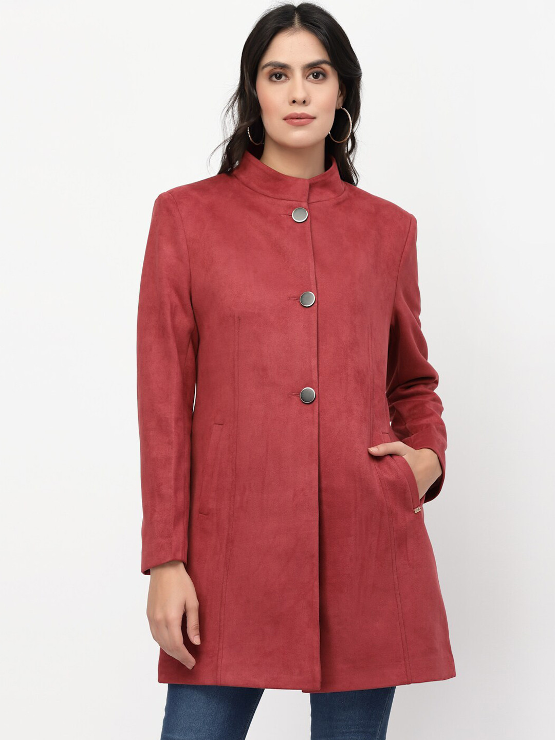 Buy Juelle Women Marron Solid Slim Fit Single Breasted Longline Winter