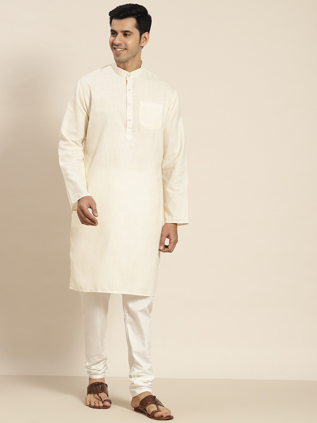 Women Purple & Cream-Coloured Solid Kurta Set main image 1