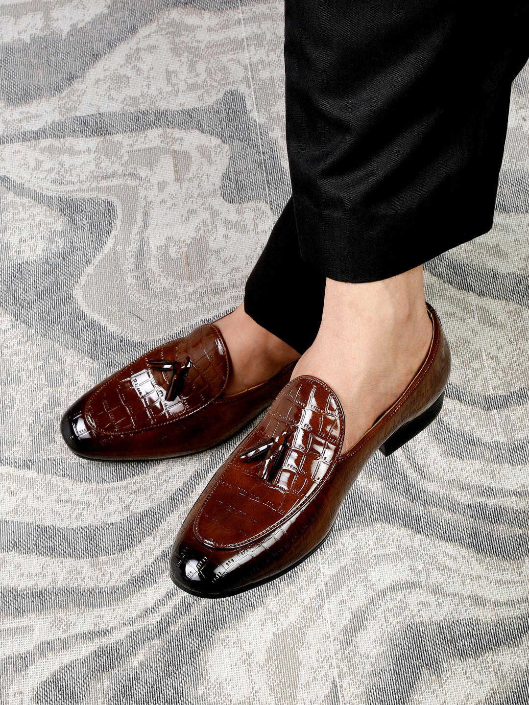 Buy MUTAQINOTI Men Brown Textured Leather Loafers Formal Shoes for Men 20826540 Myntra