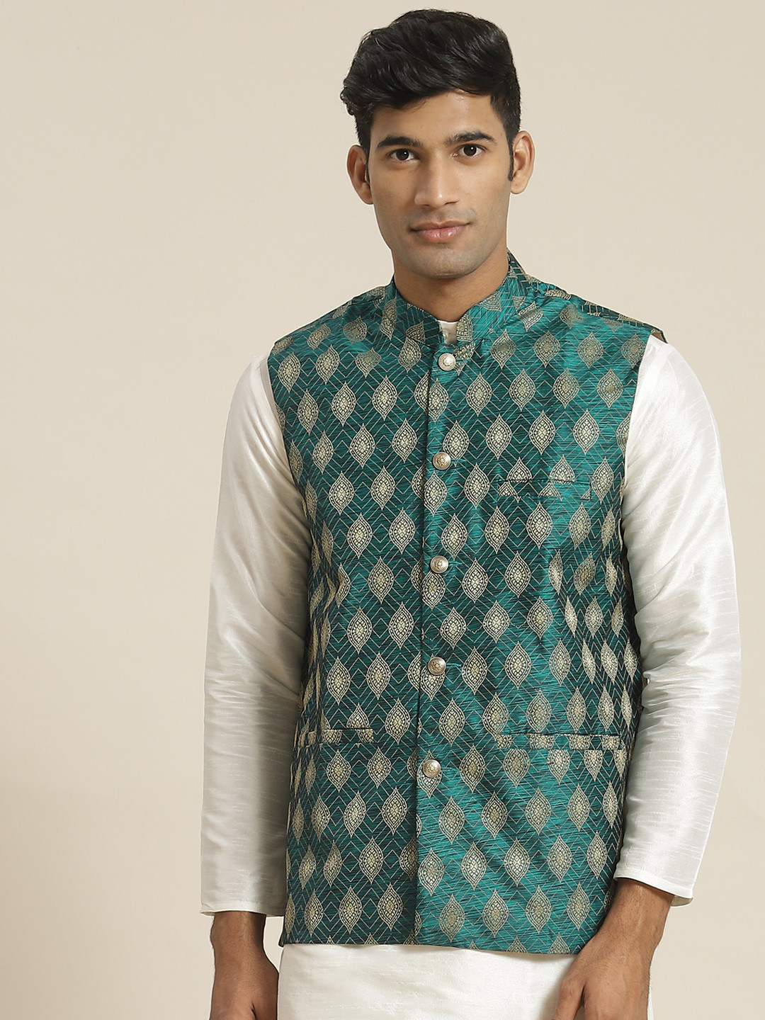Sojanya Dal 1958 – Kurta Uomo In Misto Cotone E Lino, Jacquard Seta, Colletto Coreano, Vestibilità Regolare – Elegante E Traspirante - copertina