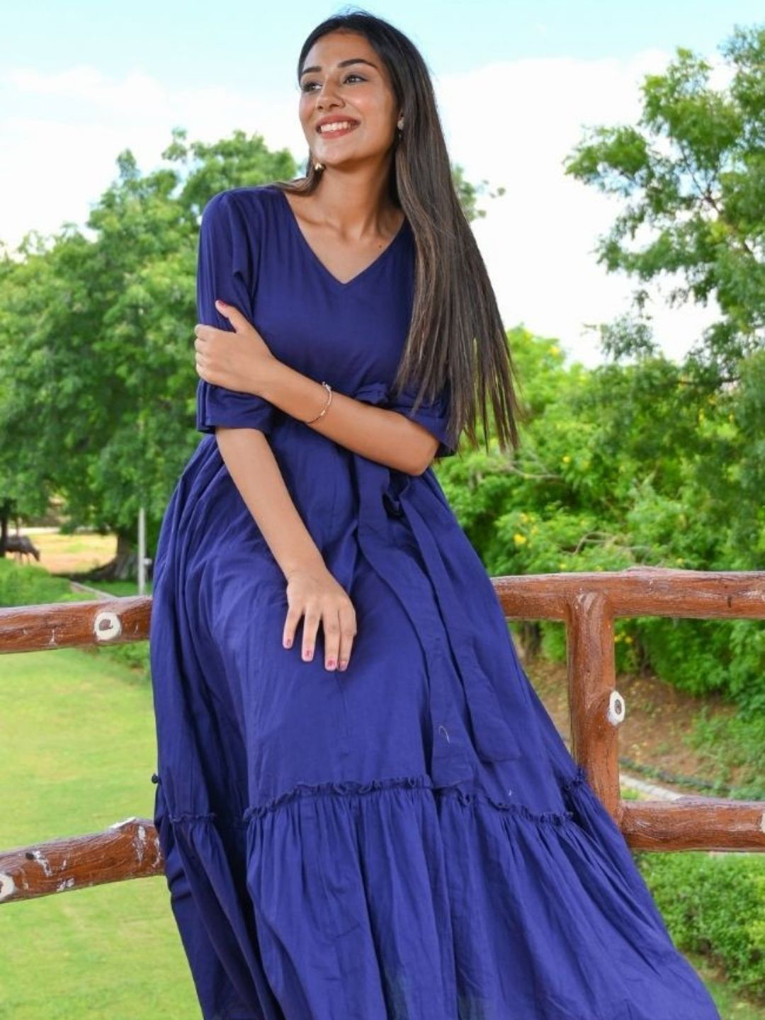 Buy HOUSE OF JAMOTI Women Blue Cotton Maxi Dress Dresses for Women 20832578 Myntra