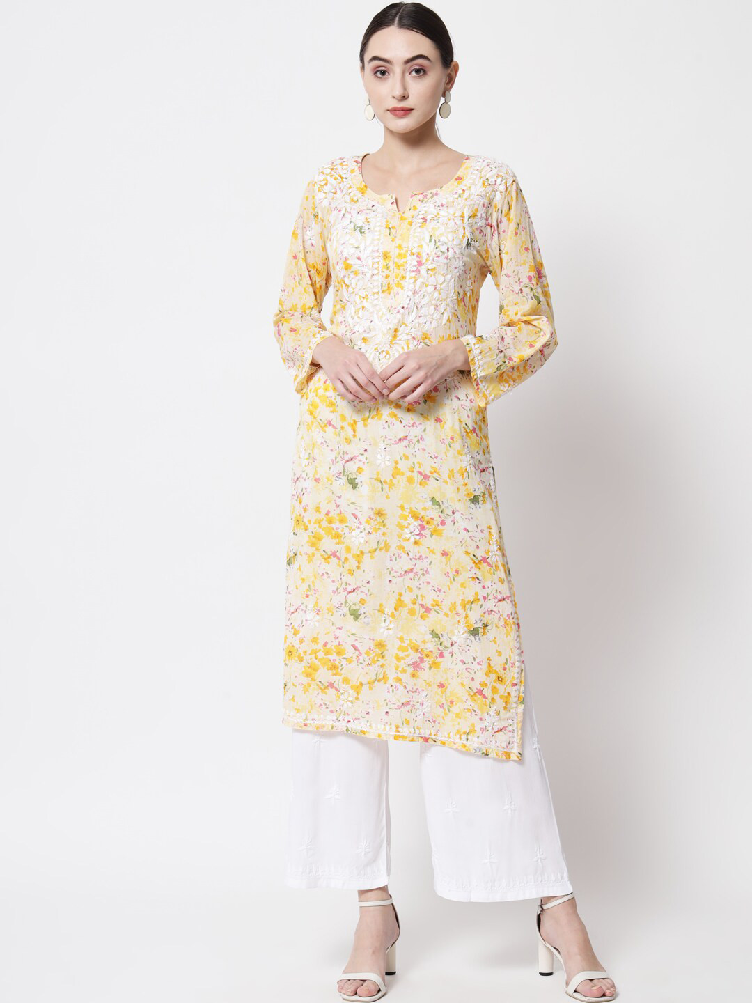 Buy PARAMOUNT CHIKAN Women Beige & Mustard Yellow Embroidered