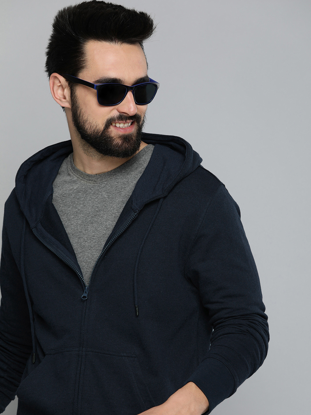 Men's Navy Blue Solid Hooded Sweatshirt