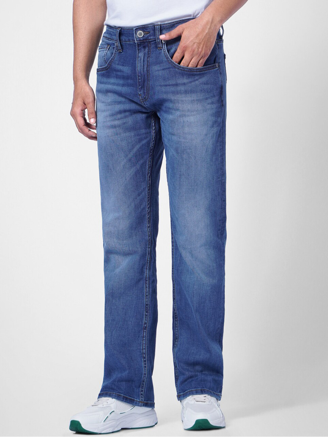 Buy Jack & Jones Men Blue Bootcut Low Distress Light Fade Jeans Jeans