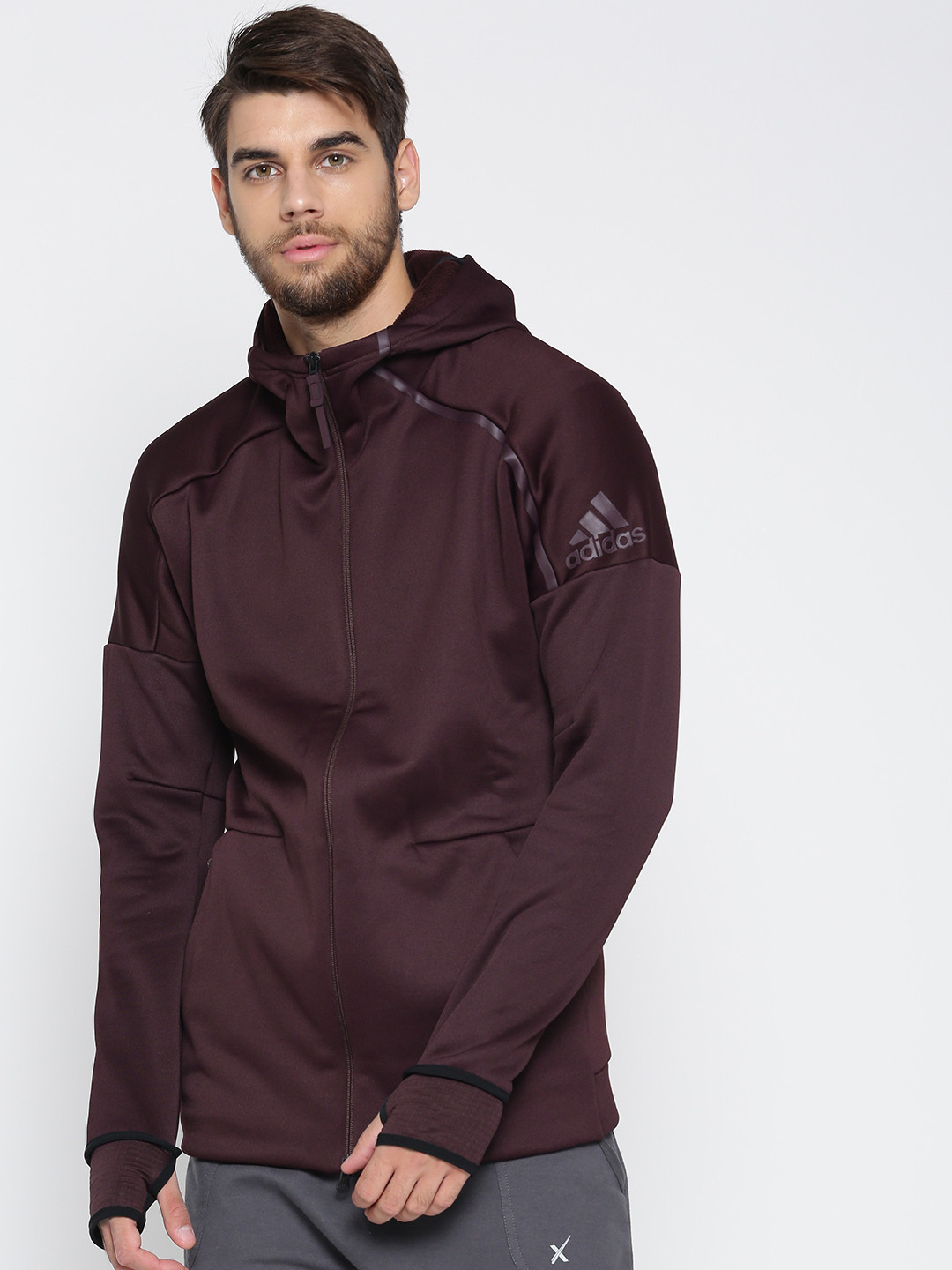Buy Adidas Men Burgundy ZNE Heat Solid Hooded Sweatshirt - Sweatshirts for Men 2083620 | Myntra