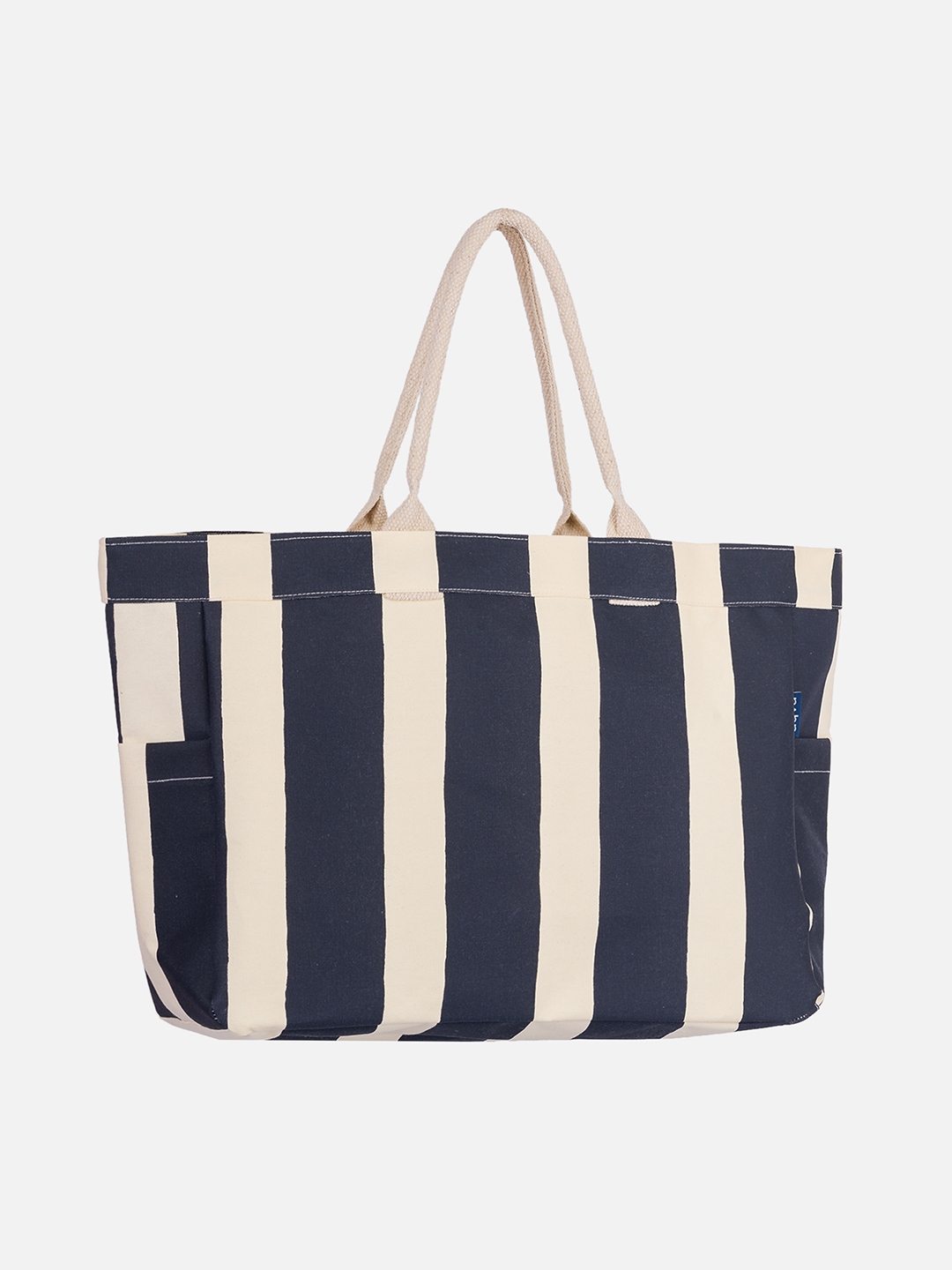 Buy AQVA Navy Blue Striped Shopper Cotton Tote Bag - Handbags for Women ...