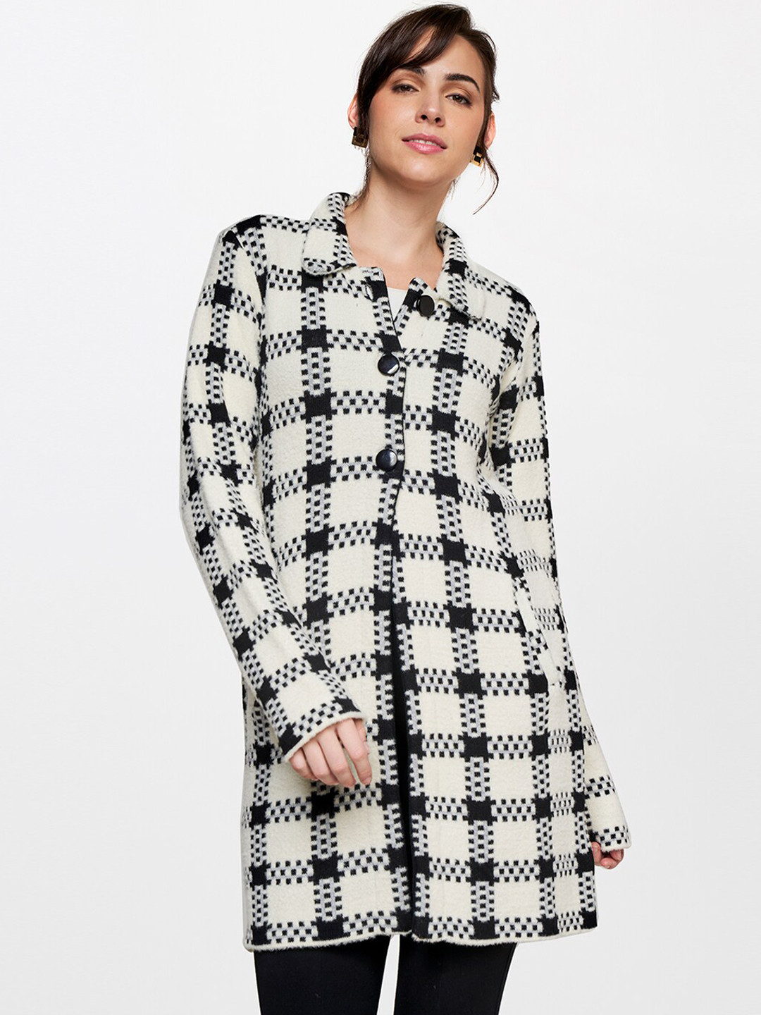 Women's jacket elegant fitted waist checkered contrasting color
