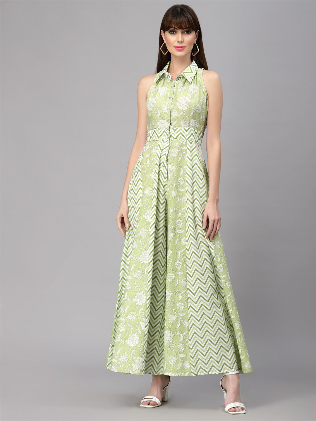 Buy Ragavi Green & White Printed Basic Cotton Jumpsuit Jumpsuit for Women 20839686 Myntra