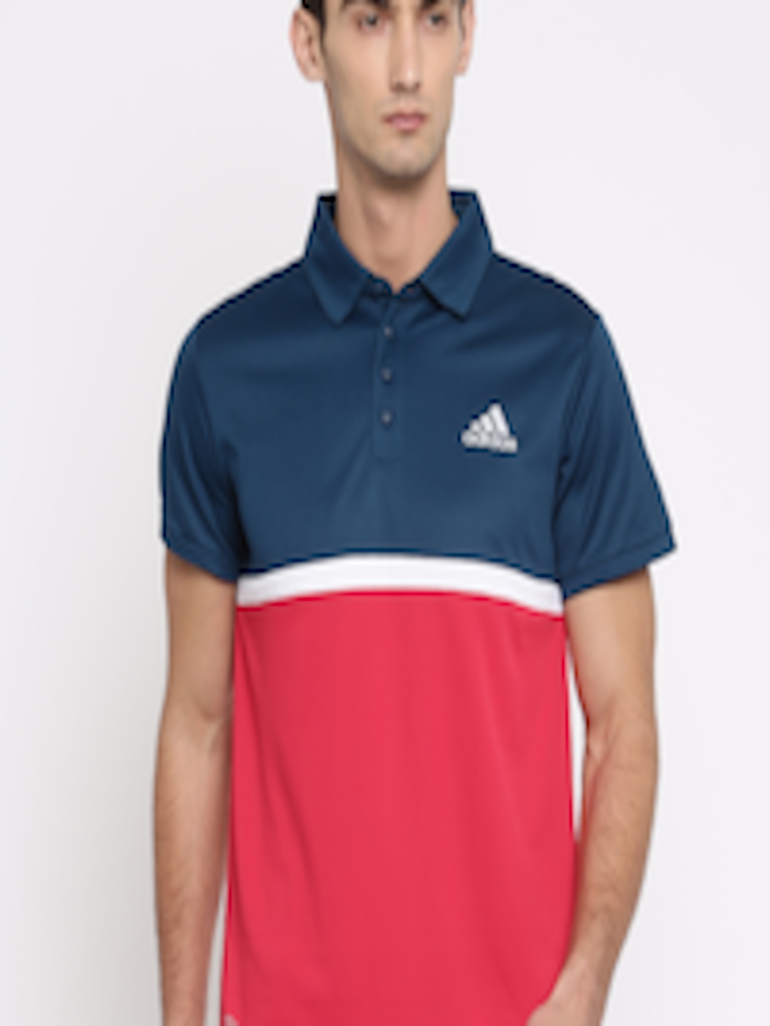 Buy ADIDAS Men Navy & Red Colourblocked COURT Polo Collar T Shirt ...