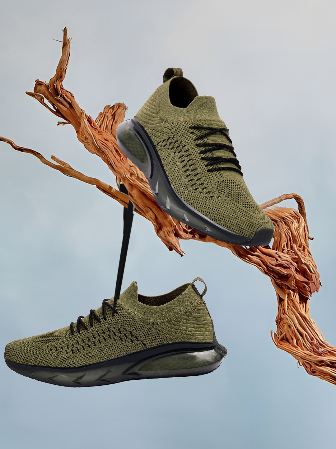 Men's Olive Green and Black Athletic Sneakers
