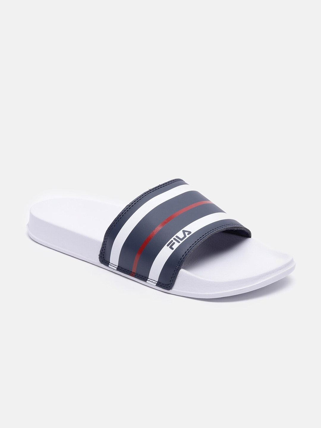 Buy FILA Men White & Navy Blue Striped Rubber Sliders - Flip Flops for ...