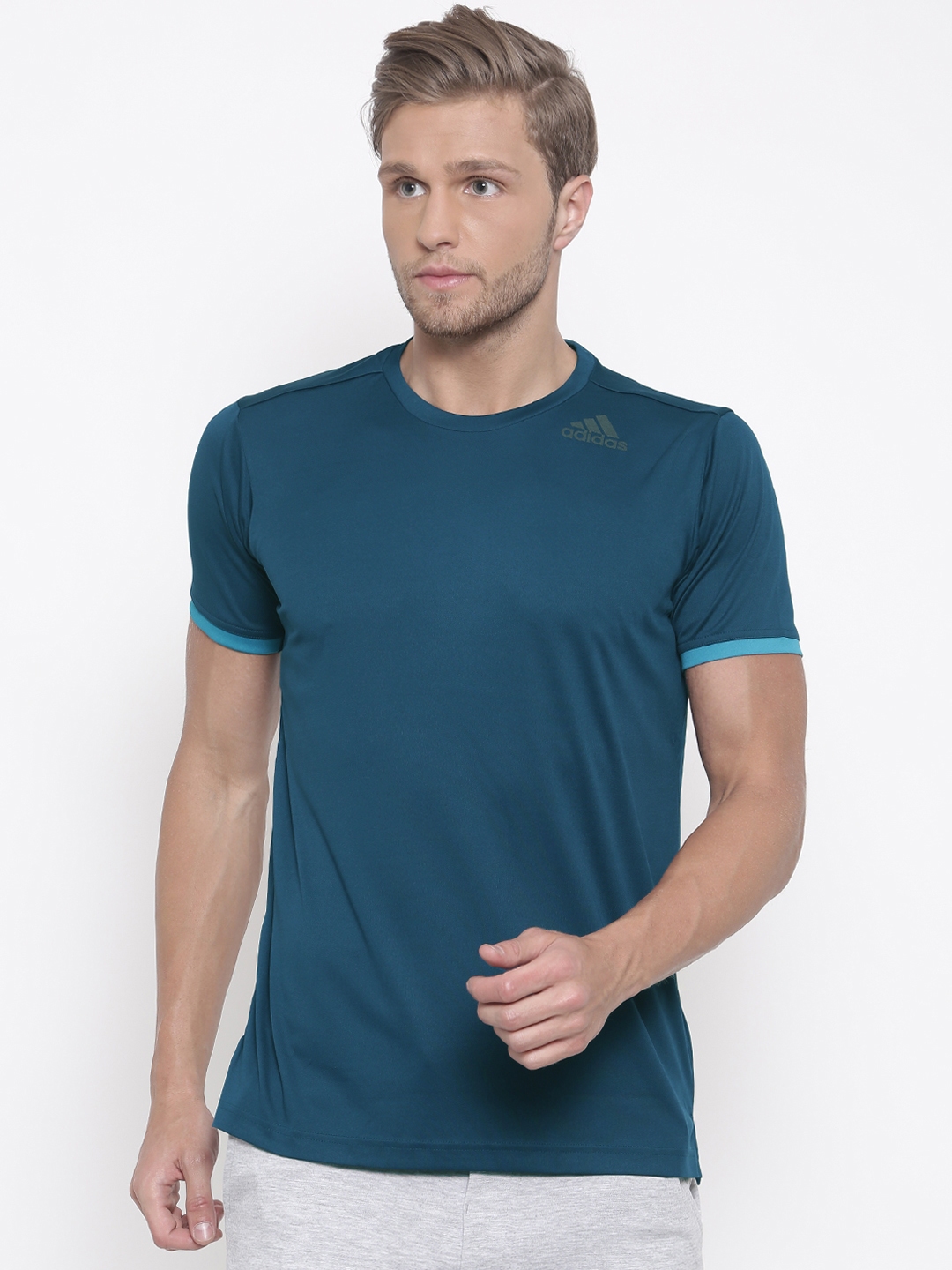 Buy ADIDAS Men Teal Blue FREELIFT Clean Solid Round Neck T Shirt ...