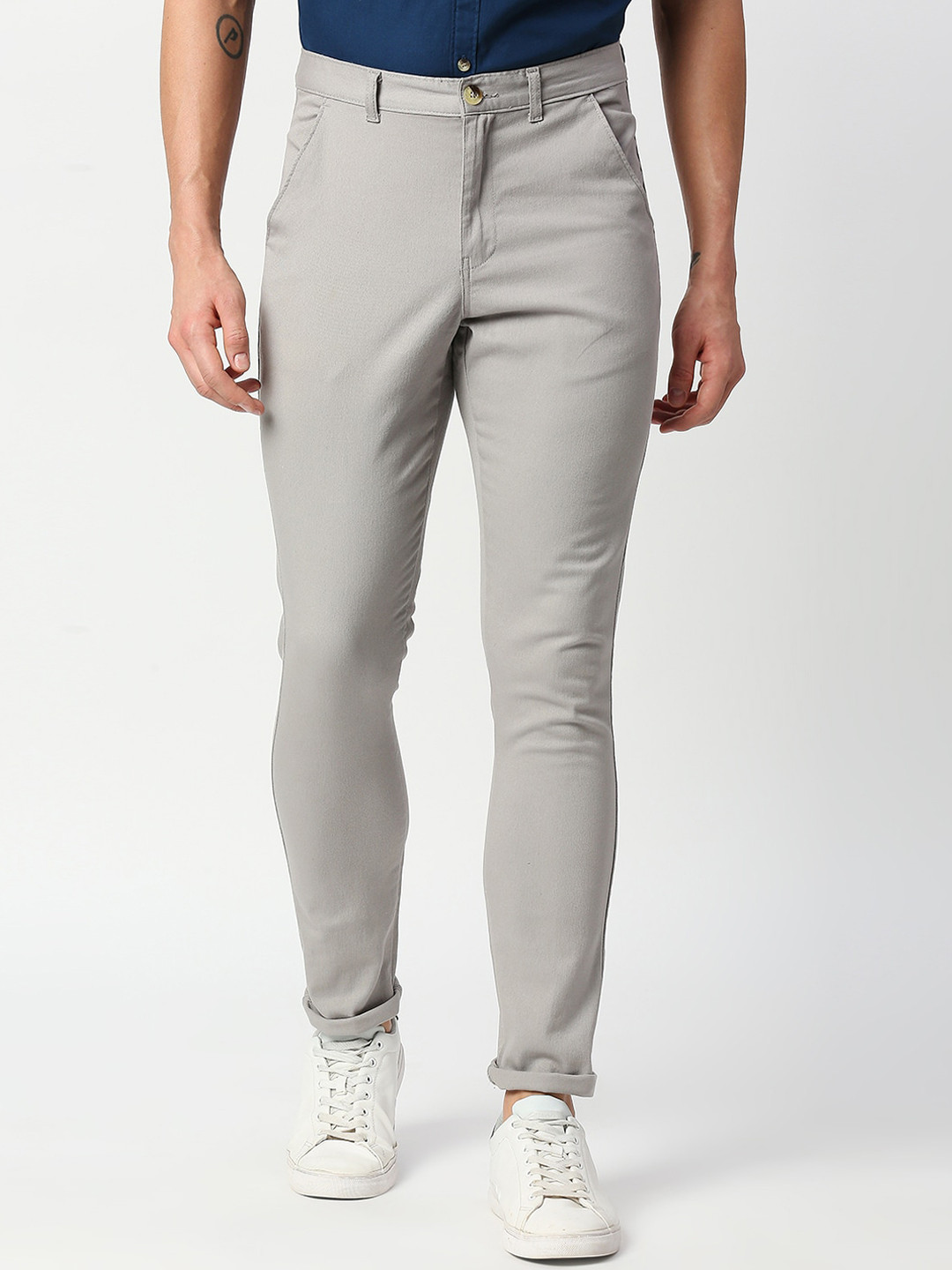 Buy Thomas Scott Men Grey Slim Fit Chinos Trousers - Trousers for Men ...