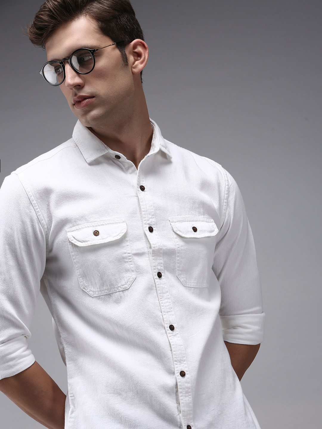Buy SHOWOFF Men White Classic Cotton Casual Shirt Shirts for Men