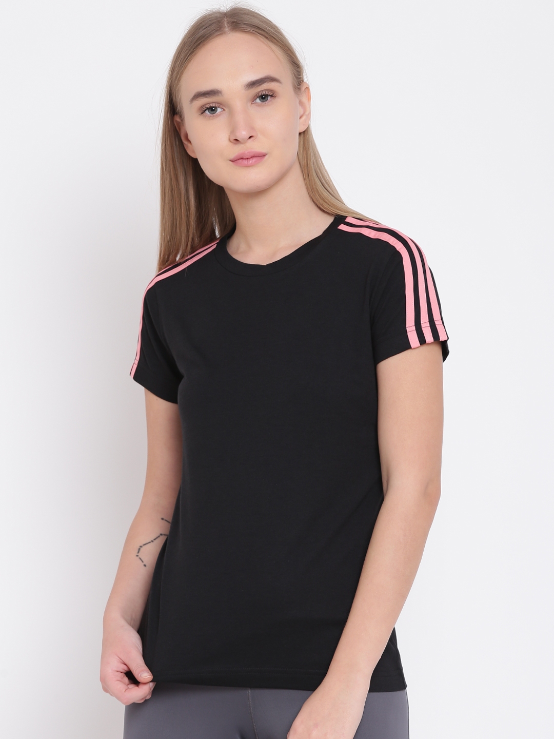 Buy ADIDAS Women Black Essentials 3 Stripes Slim Solid Round Neck T Shirt - Tshirts for Women 