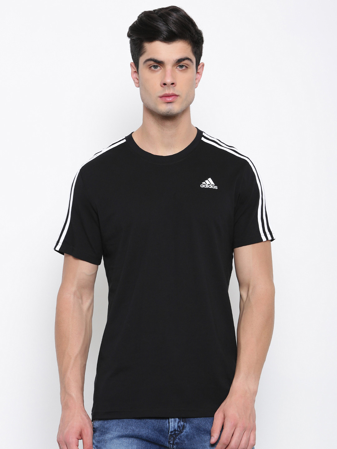 Buy ADIDAS Men Black Solid Round Neck Pure Cotton T Shirt Tshirts for