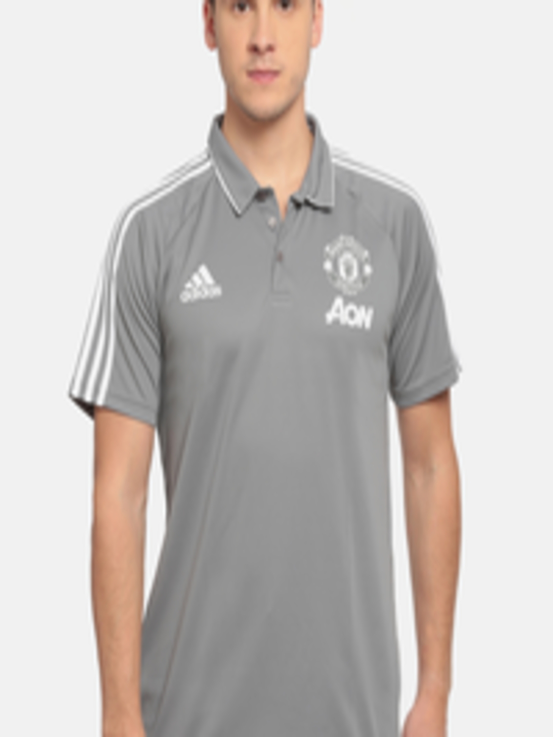 Buy Adidas Men Grey Solid MUFC Polo Collar T Shirt - Tshirts for Men