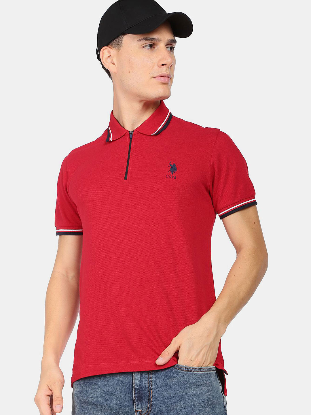 Buy U.S. Polo Assn. Men Red Zipper Polo Collar Cotton T Shirt Tshirts for Men 20845762 Myntra
