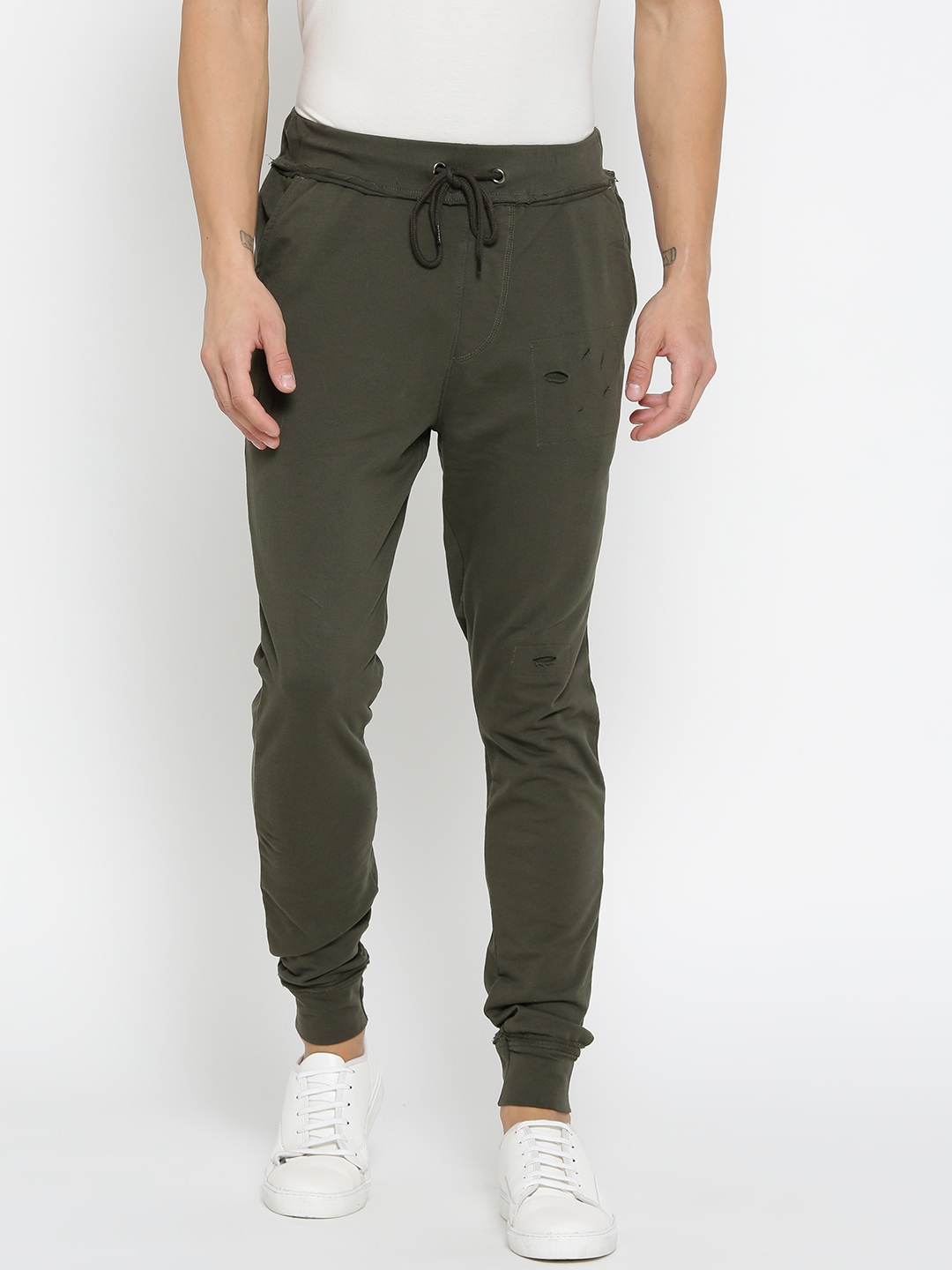 Buy SF JEANS By Pantaloons Men Olive Green Slim Fit Solid Joggers ...