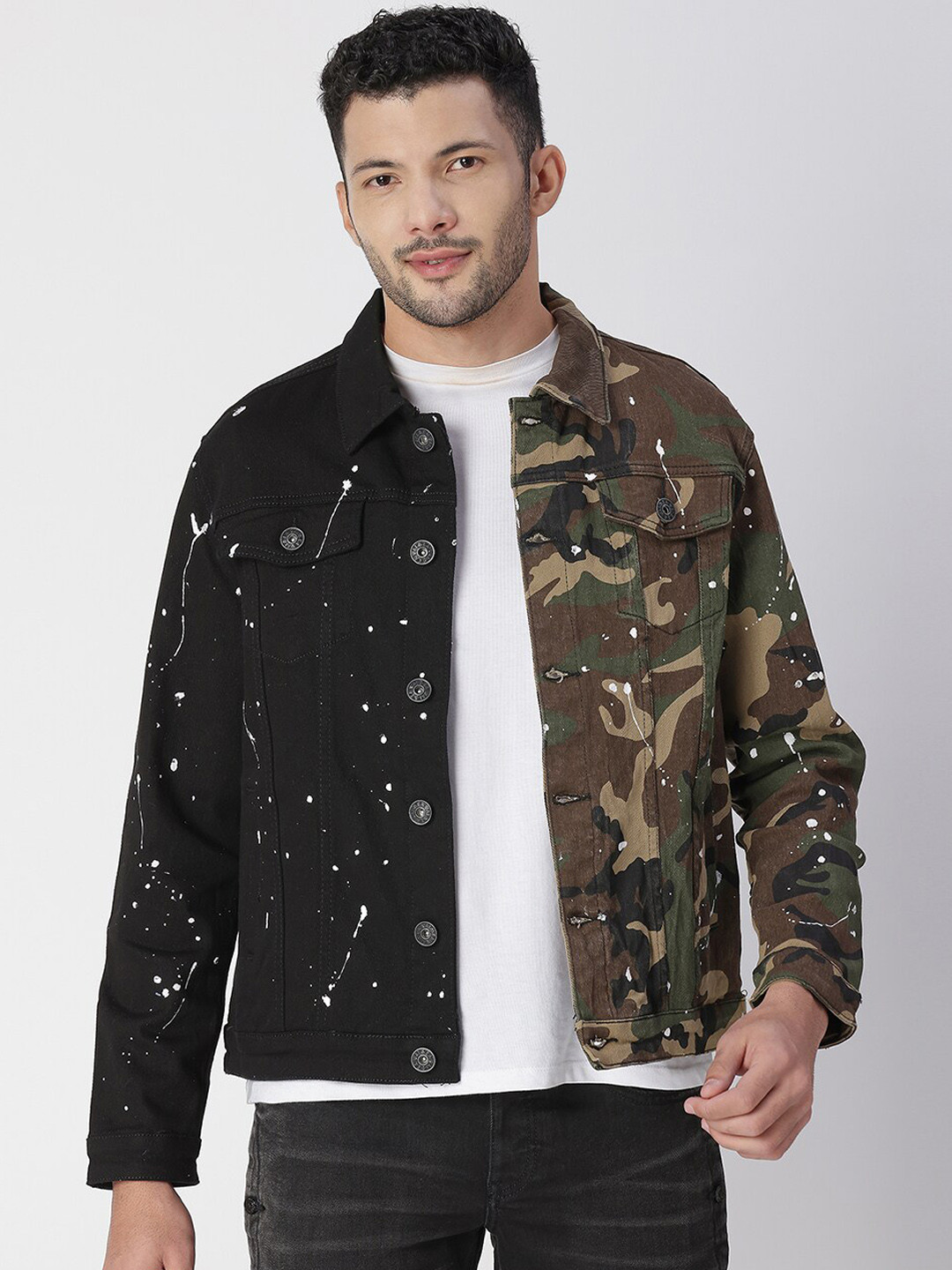 Buy WAIMEA Men Black & Olive Green Camouflage Tailored Jacket Jackets