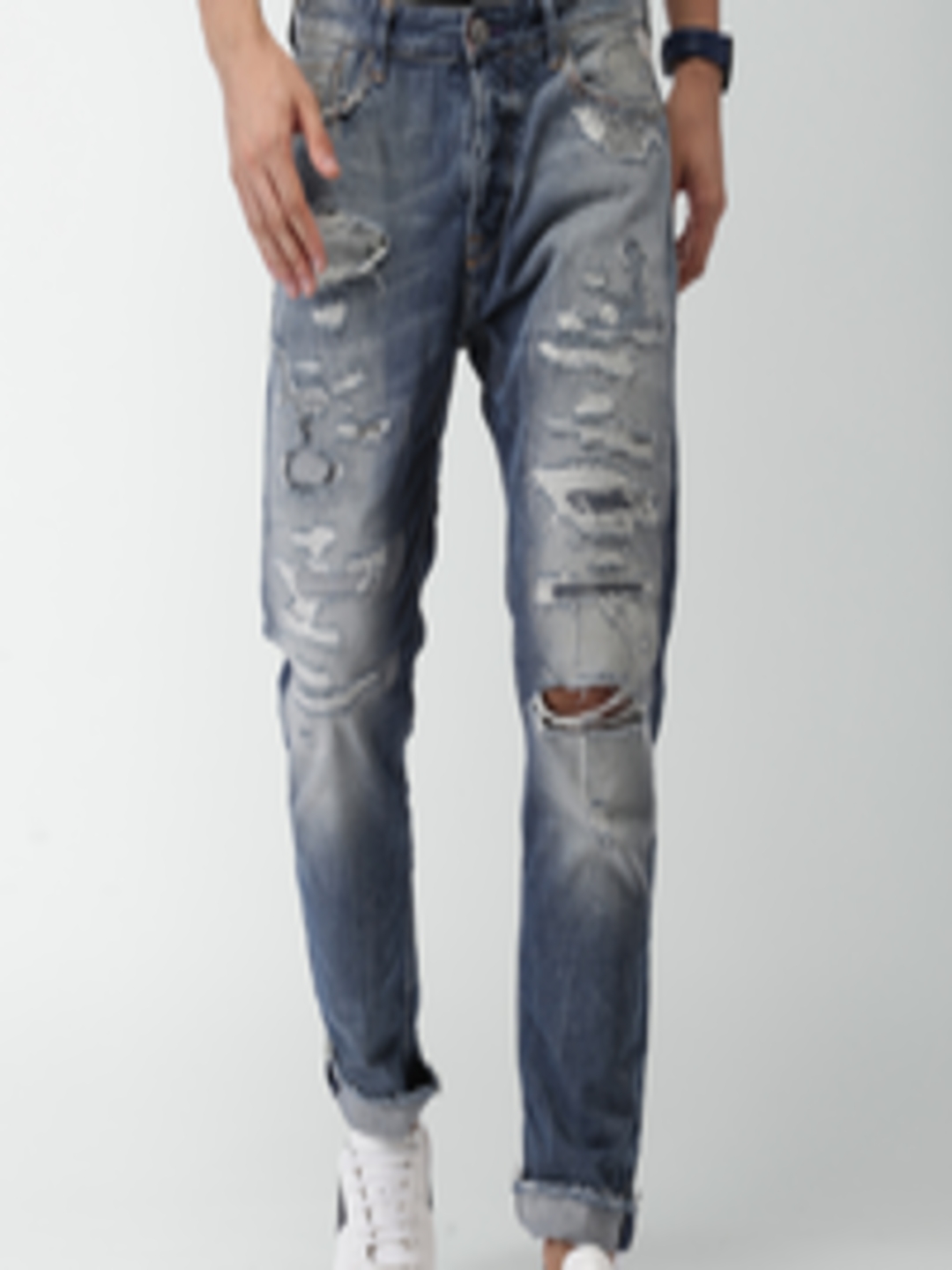 Buy Scotch & Soda Men White Dean Tapered Fit Mid Rise Highly Distressed ...