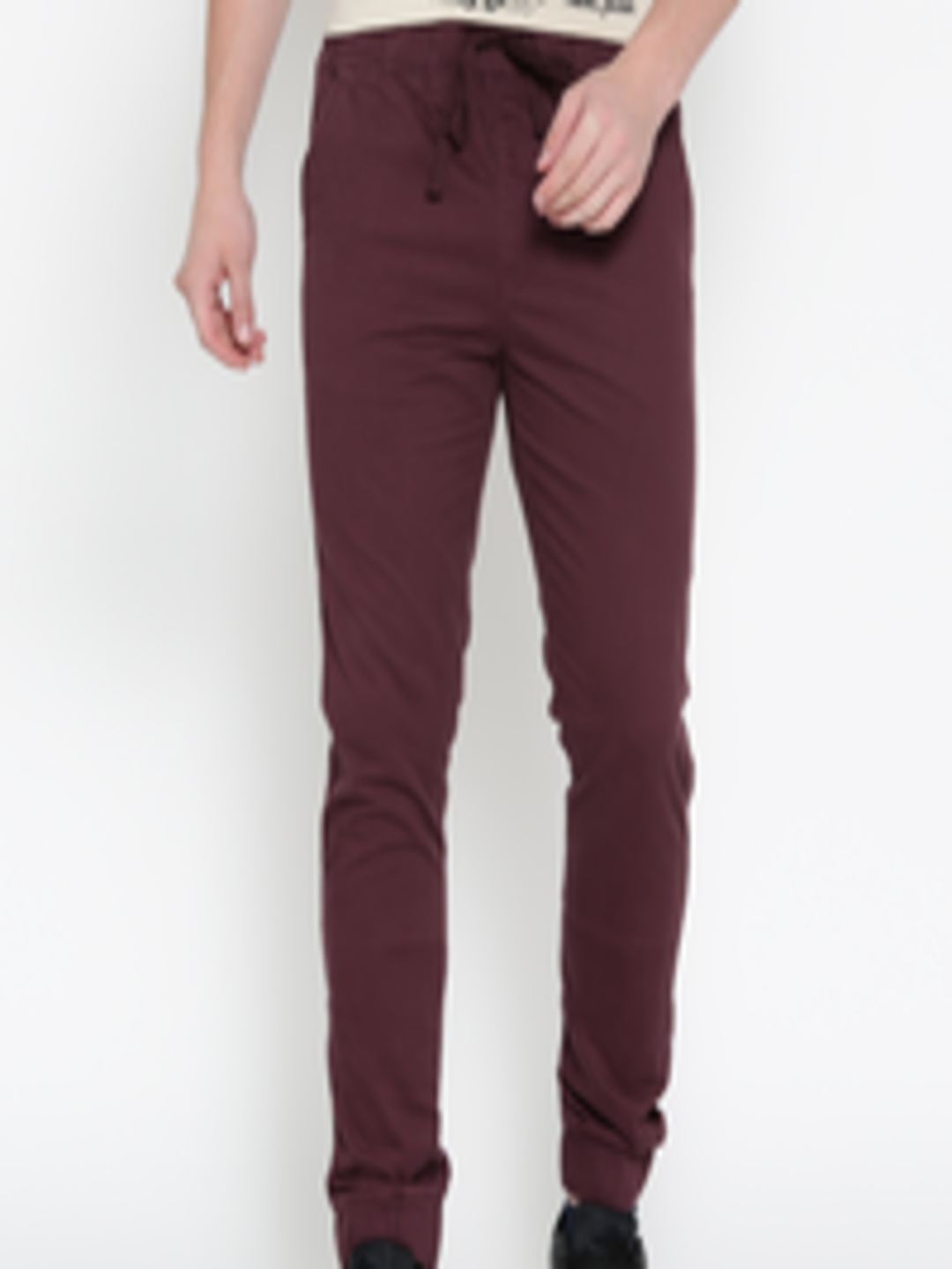 Buy SF JEANS By Pantaloons Men Burgundy Solid Joggers - Trousers for ...