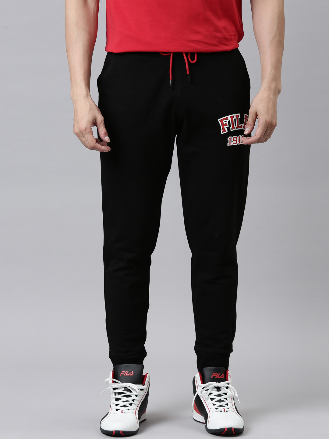 Buy FILA Men Black Solid Cotton Joggers - Track Pants for Men 20848474 ...