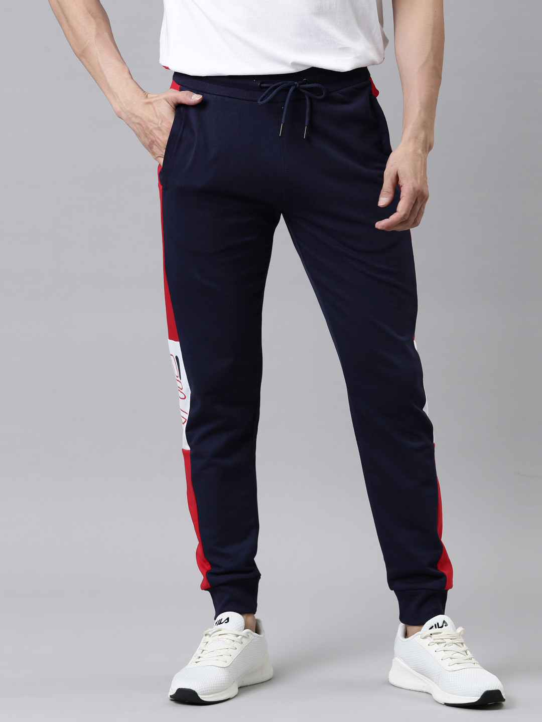 Buy FILA Men Blue Solid Contrast Side Panel OMPB PEA Joggers - Track ...