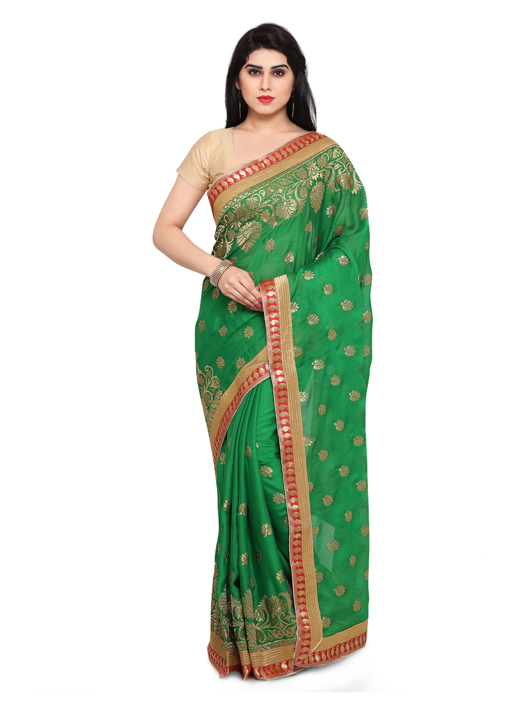 Buy Colors Green Embroidered Poly Chiffon Saree Sarees For Women 2084947 Myntra 8680