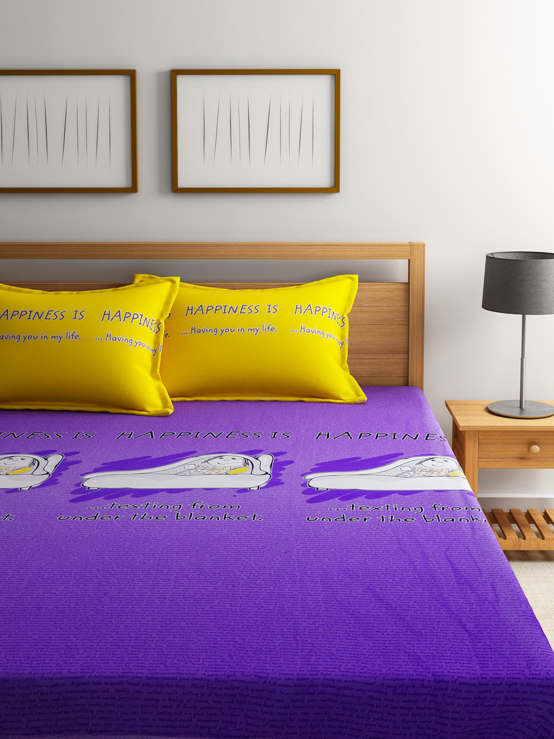 Buy STELLAR HOME Purple & White Printed Cotton 104 TC Double Bedsheet With 2 Pillow Covers