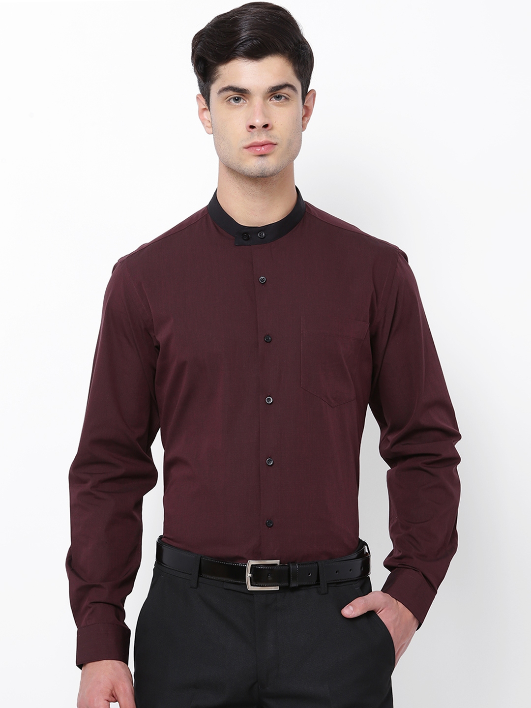 Buy Black Coffee Men Maroon Slim Fit Solid Formal Shirt - Shirts for ...