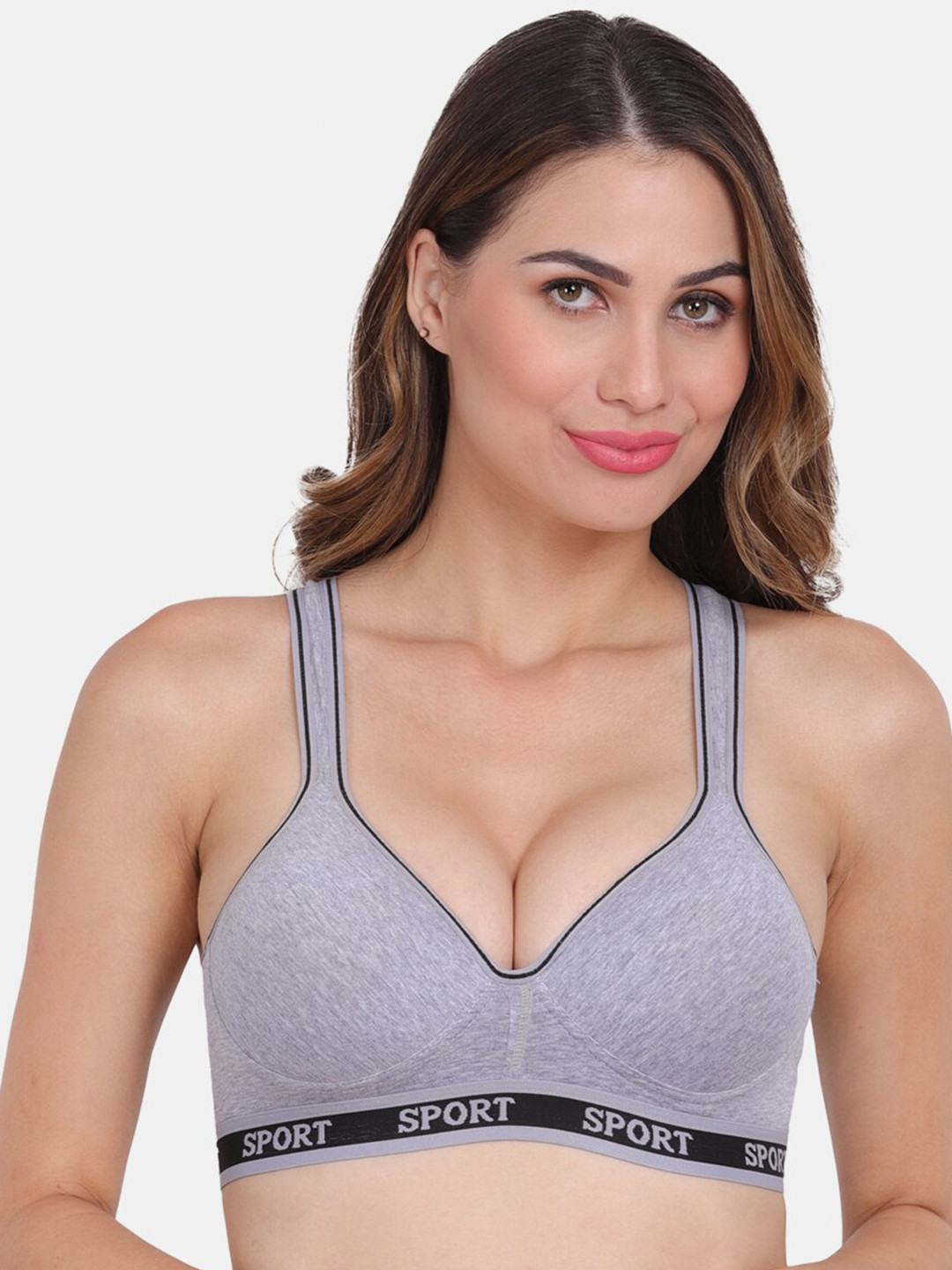 Buy Amour Secret Grey & Black Lightly Padded Sports Bra Bra for Women