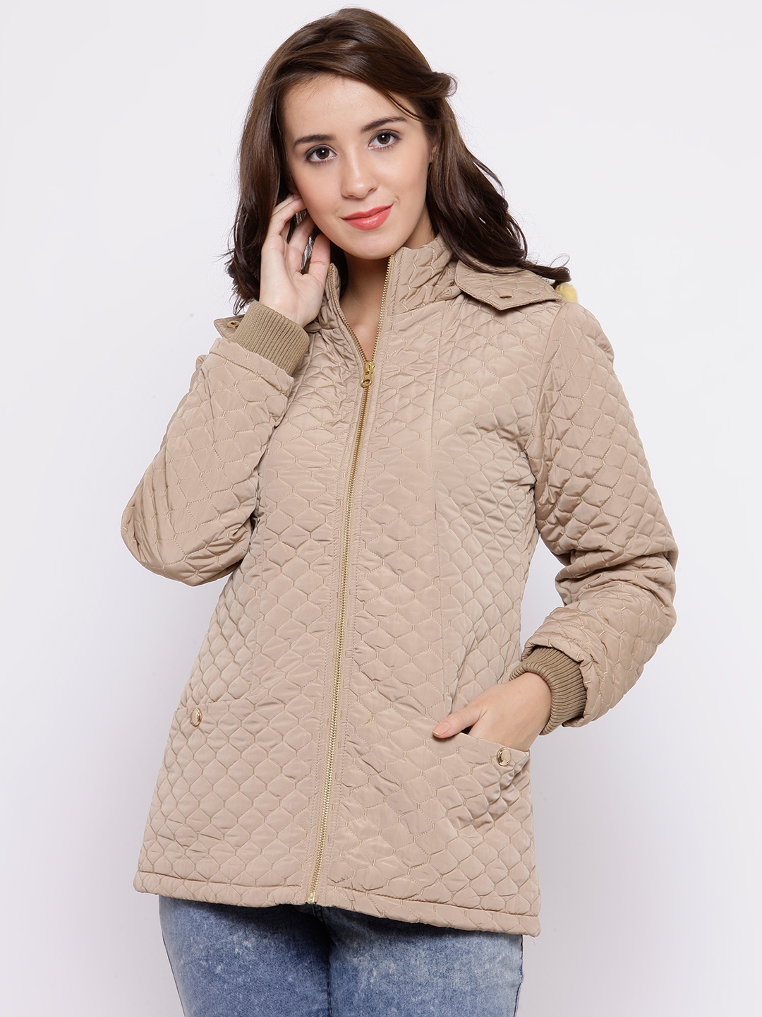 Buy Fort Collins Women Khaki Quilted Parka Jacket - Jackets for Women ...