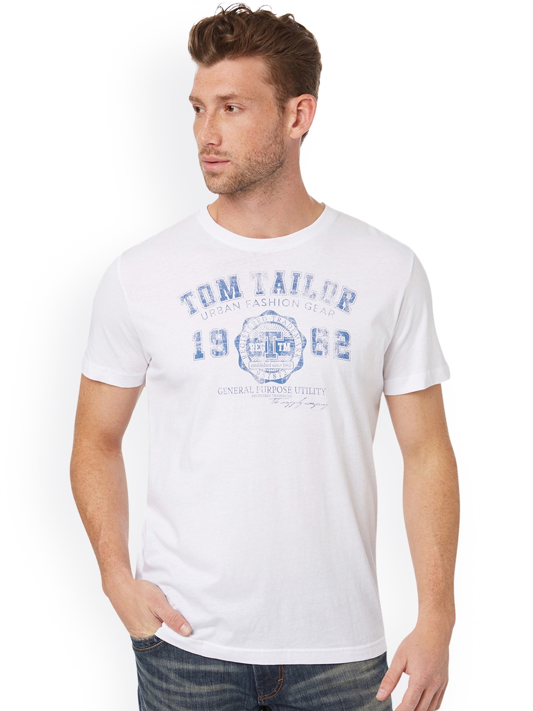 Buy Tom Tailor Men White Printed Round Neck T Shirt - Tshirts for Men ...